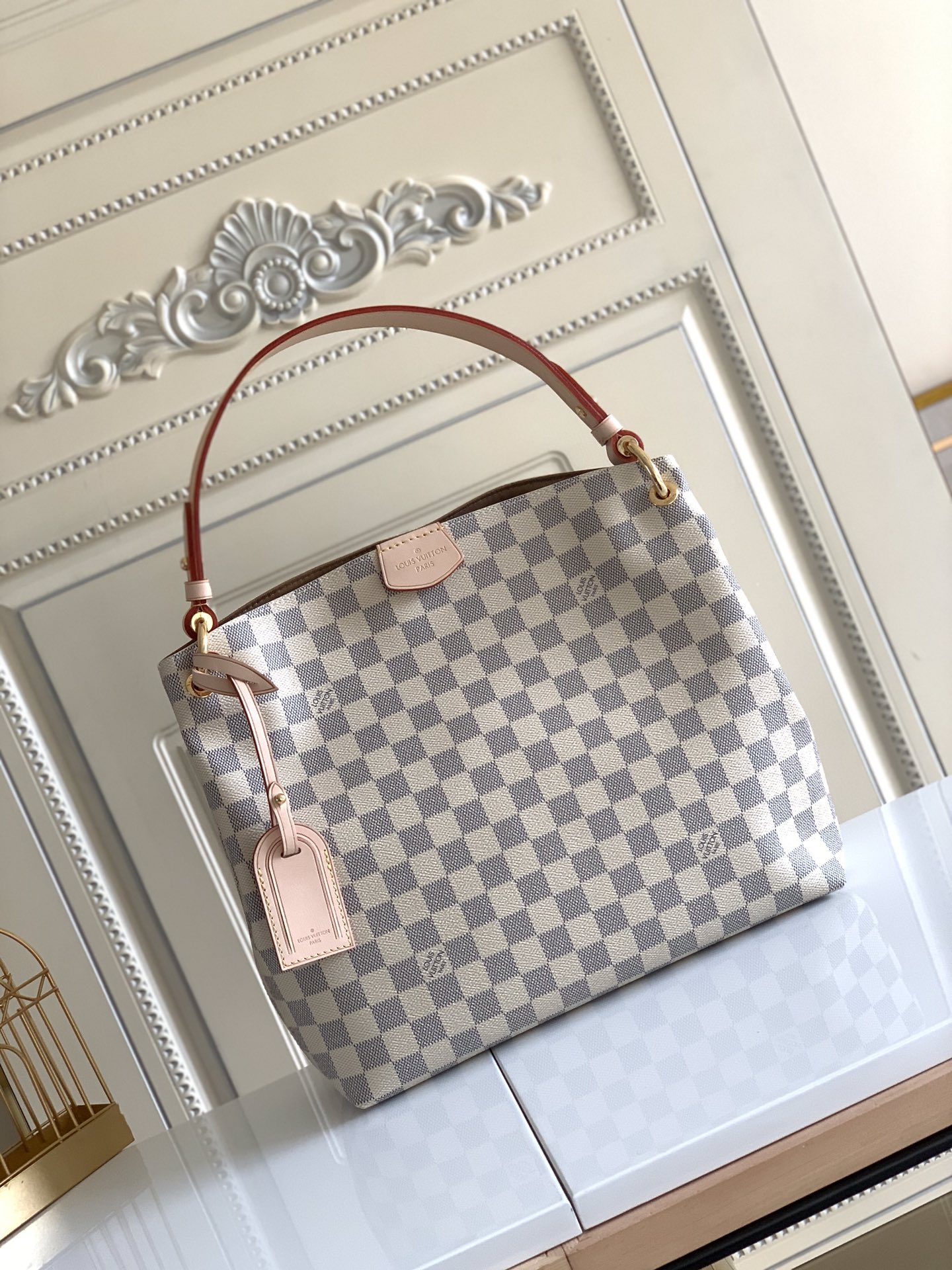 Designer Monogram Graceful PM Damier Azur Canvas Shoulder Bag - Gorchic - $116.99