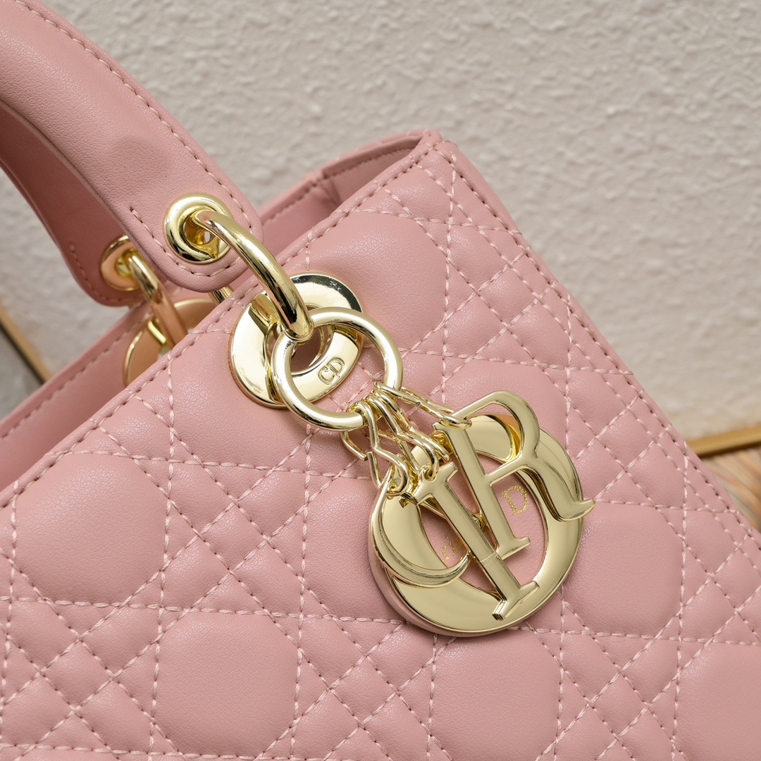 D Inspired Medium Lady D Inspired Bag Pink Cannage Calfskin Golden Hardware - Bag - Gorchic - $146.99