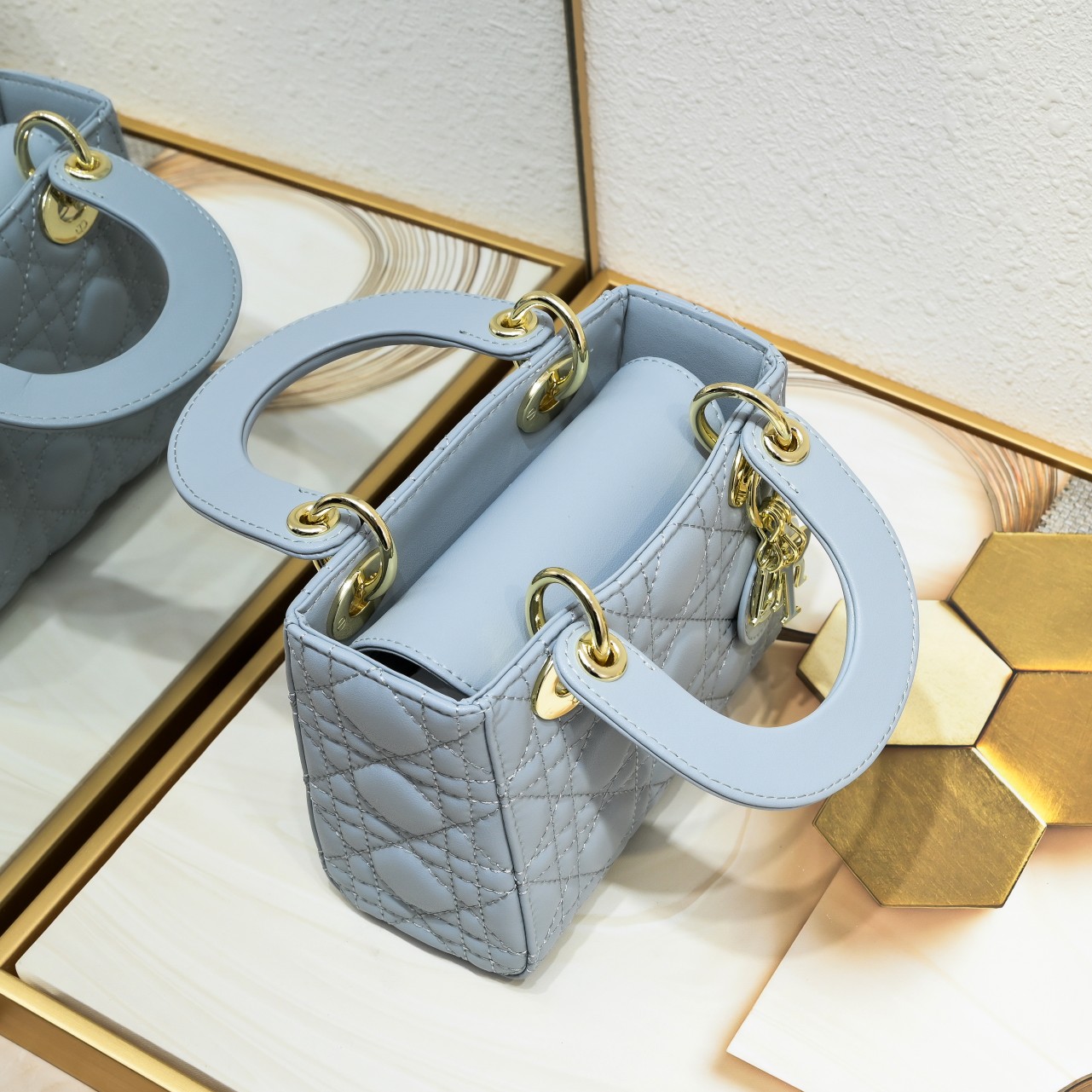 D Inspired Mini Lady D Inspired Bag Light Blue Cannage Calfskin - Bag - Gorchic - $138.99