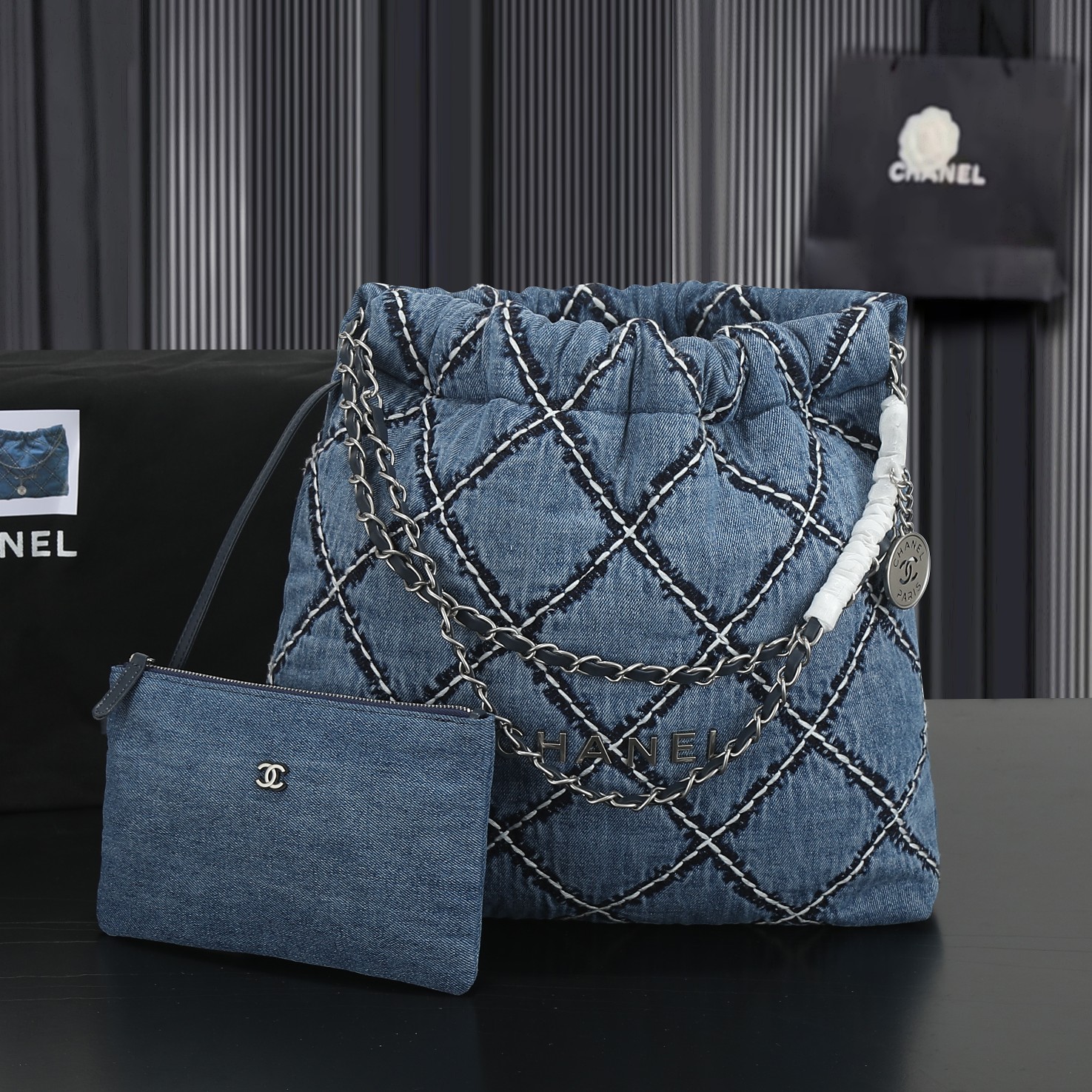 CC Inspired Stitched Denim Quilted CC Inspired 22 Blue - Bag - Gorchic - $129.99
