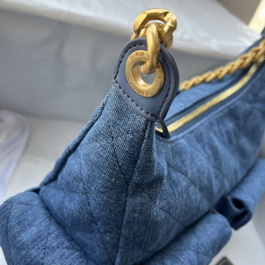 Double-G Hobo Washed Denim And Gold-Tone Metal  Blue Bag - Gorchic - $127.99