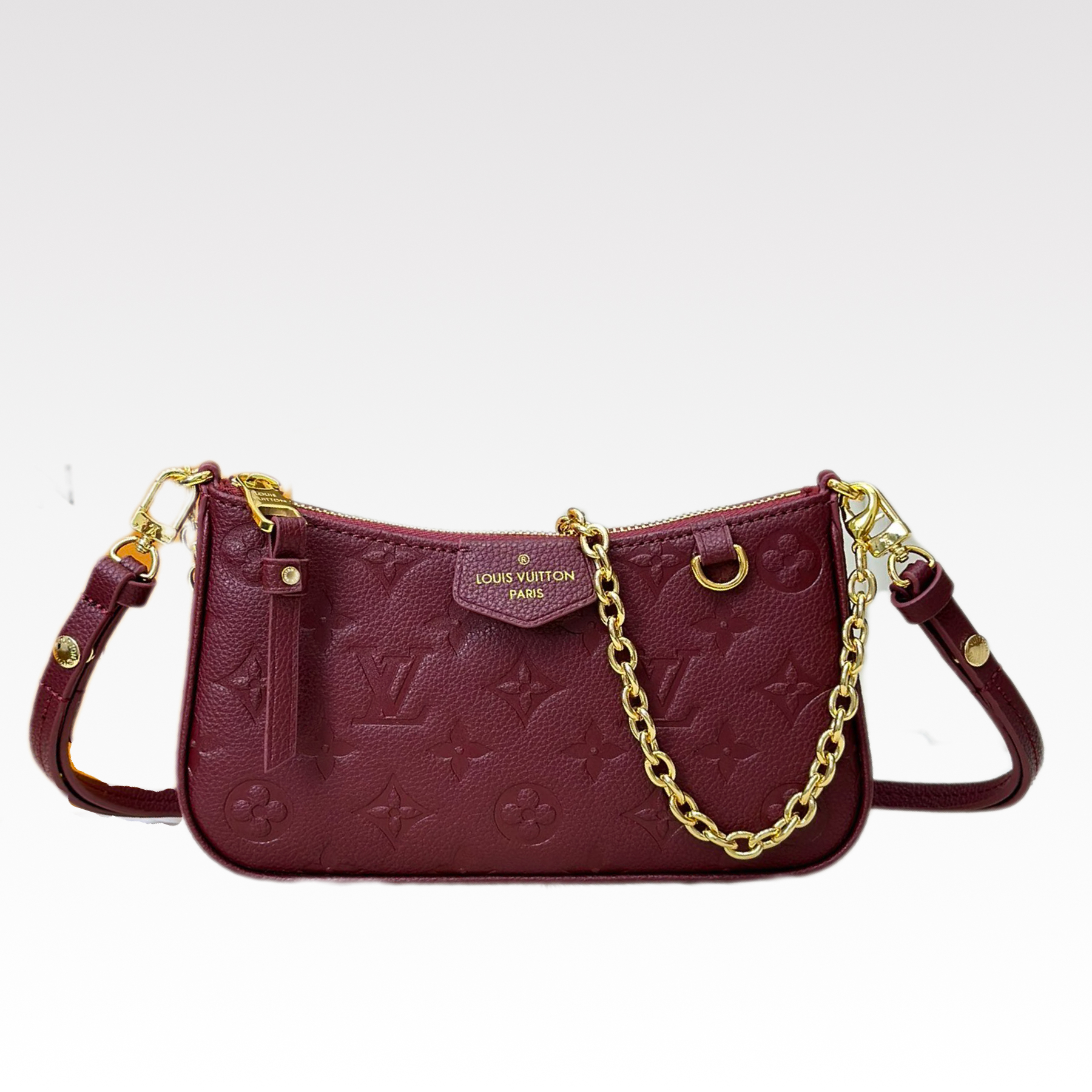 Designer Monogram Easy Pouch On Strap Handbag - Red - Gorchic - $107.99