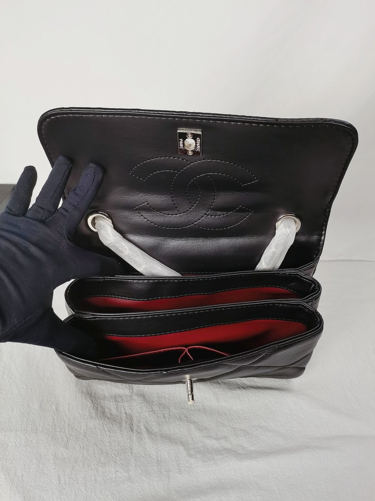 CC Inspired Top Handle Flap Bag Lambskin - Black - Gorchic - $140.99