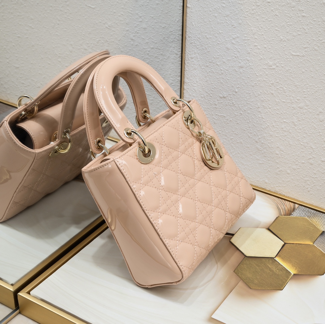 D Inspired Small Lady D Inspired Bag Powder Patent Cannage Calfskin Golden Hardware - Bag - Gorchic - $144.99