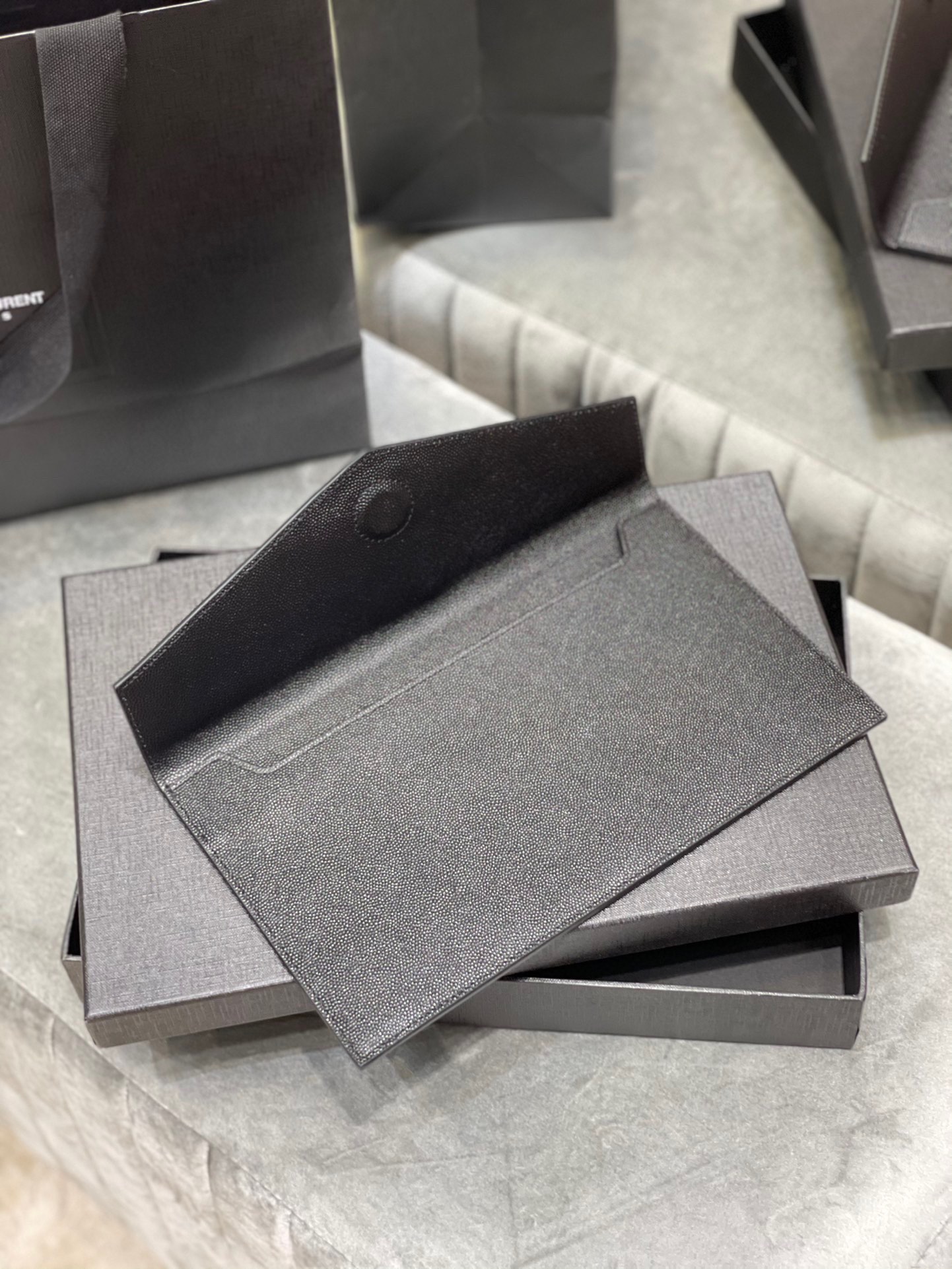 Lady Designer Fashion Women Uptown Pouch in Grain DE Poudre Embossed Leather-Black-Gold hardware - Bag - Gorchic - $122.99