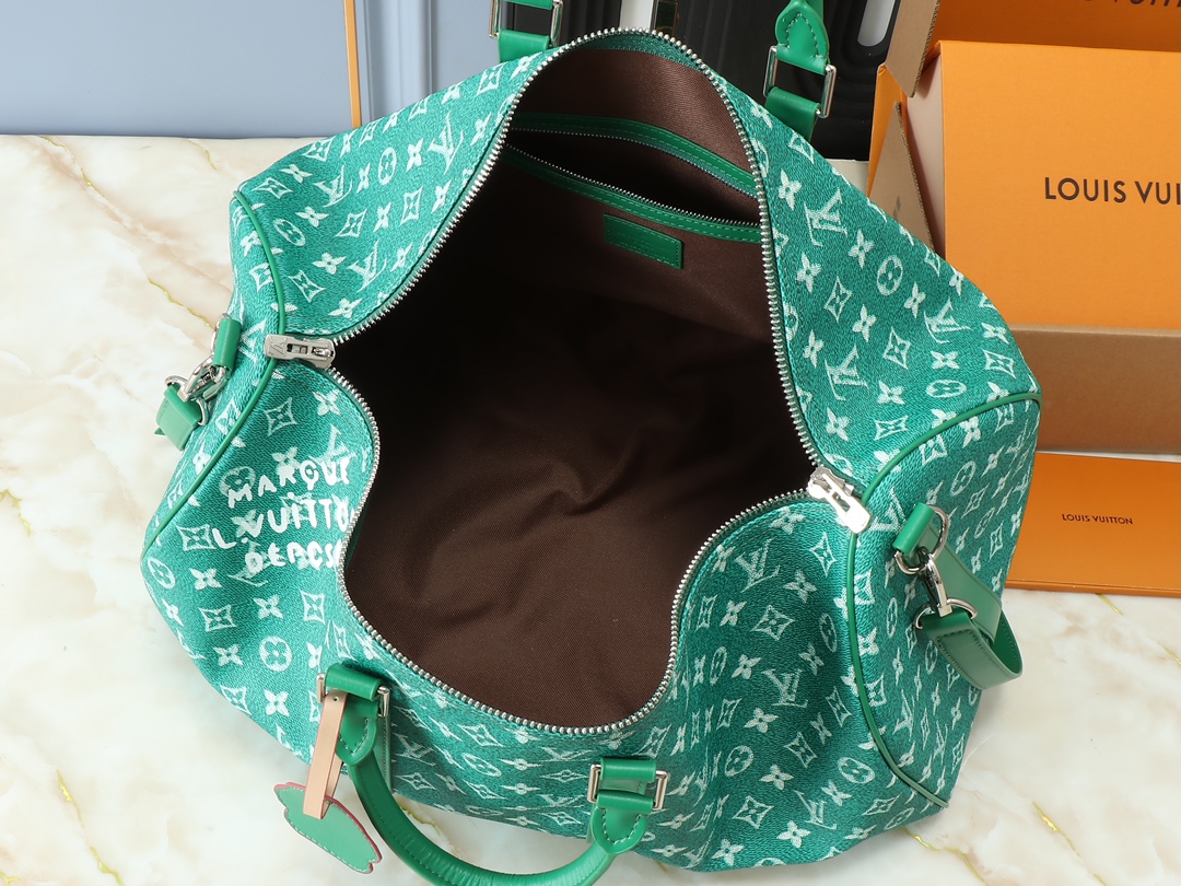 Designer Monogram Keepall Bandoulière 50 Green Distressed Leather- Bag - Gorchic - $165.99