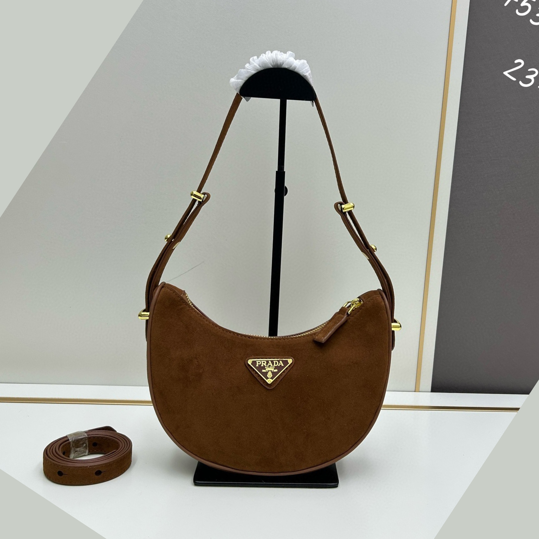 Saffiano texture Arqué Suede Brown Shoulder bag - Gorchic - $116.99