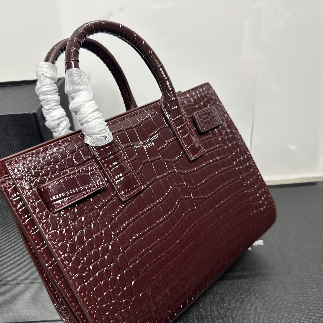 Lady Designer Rose Croc Embossed Leather Nano Classic Sac De Jour Tote - Bag - Gorchic - $175.99