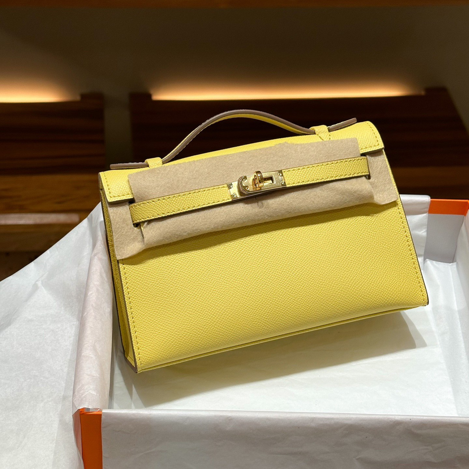 H-Inspired Kelly Mini 1st Kelly Pochette Generation Epsom Palm Leather-Yellow - Gorchic - $143.99