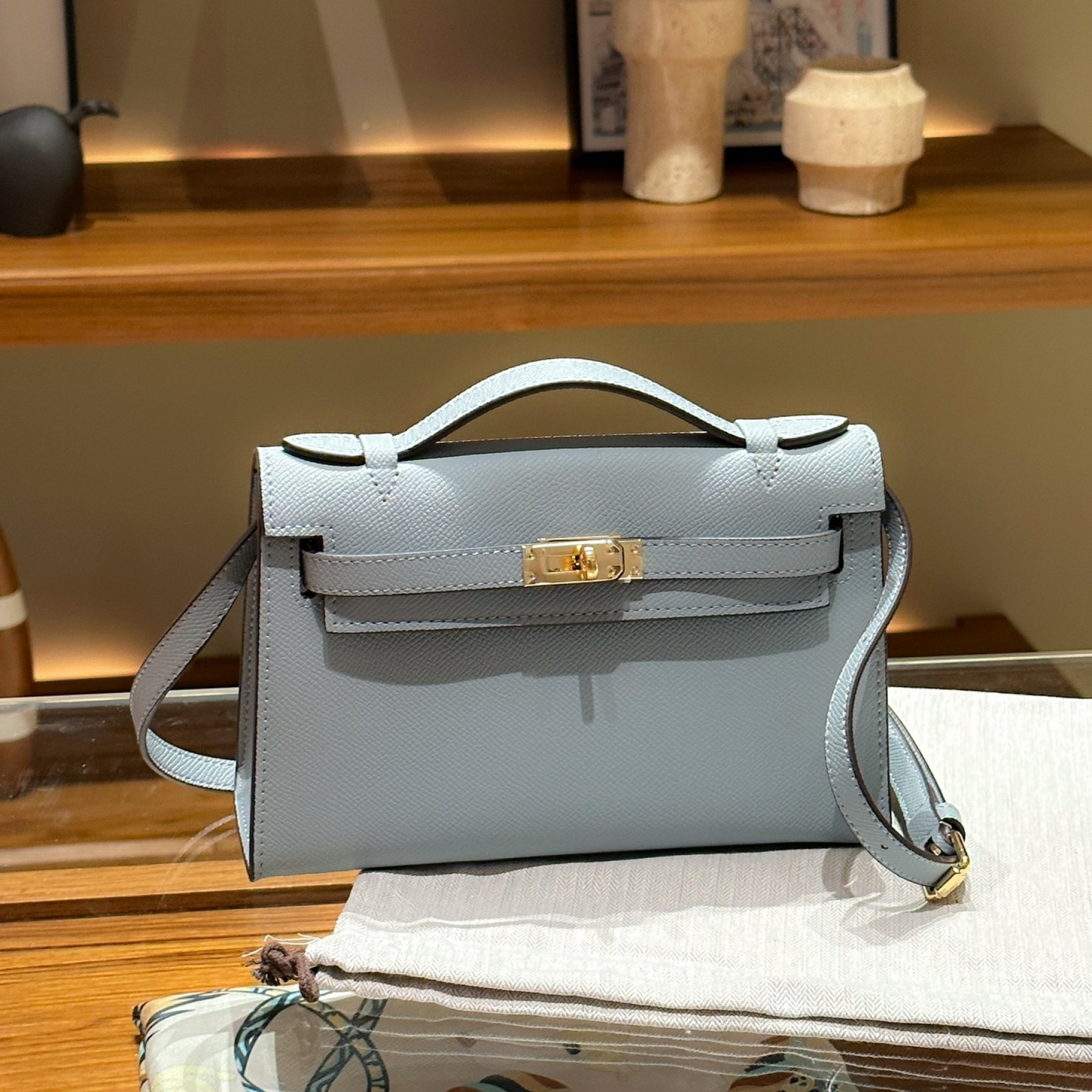 H-Inspired Kelly Mini 1st Kelly Pochette Generation Epsom Palm Leather-Flaxen Blue - Gorchic - $143.99