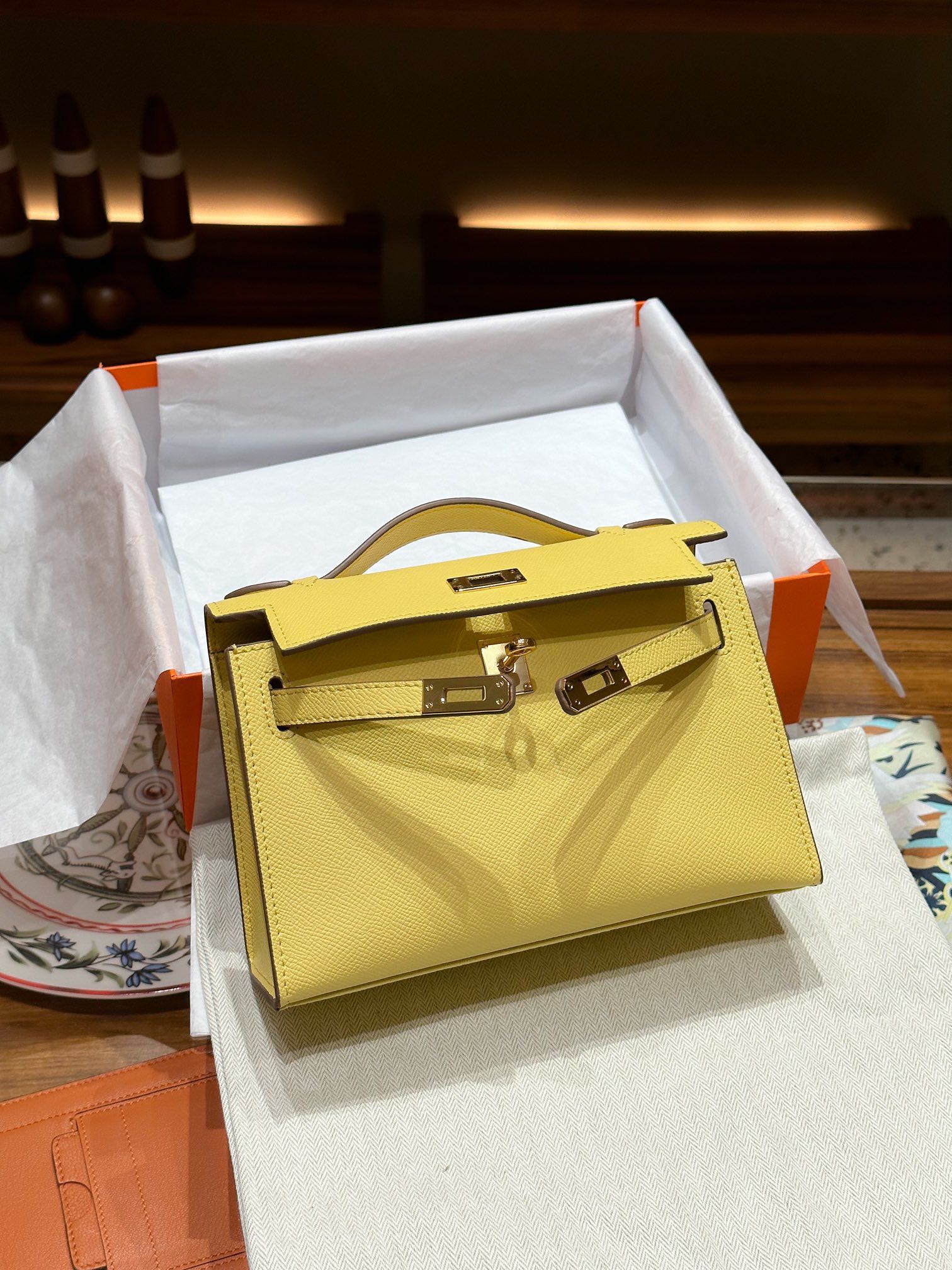 H-Inspired Kelly Mini 1st Kelly Pochette Generation Epsom Palm Leather-Yellow - Gorchic - $146.99