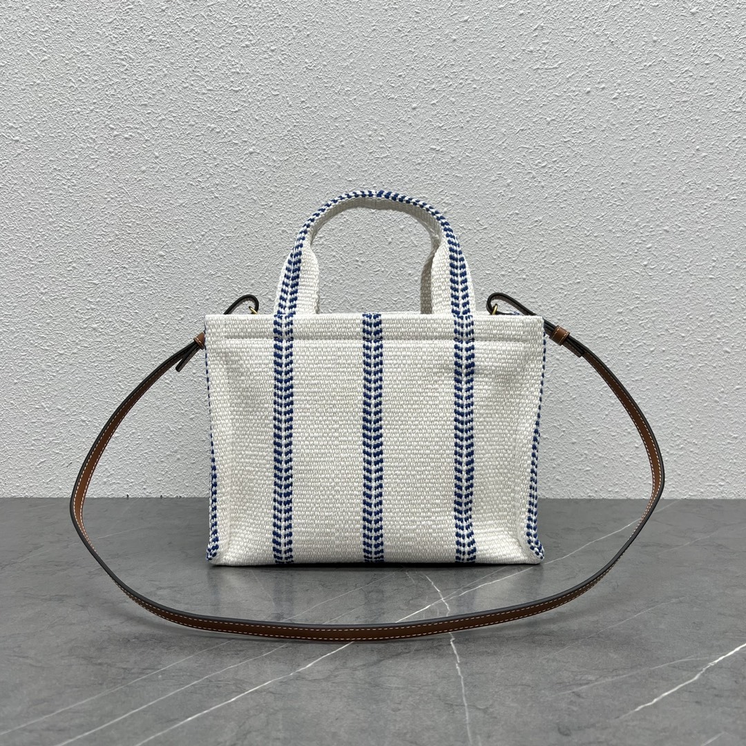 CL Small Cabas Thais Bag In Striped Fabric and Calfskin White Blue Brown Bag - Gorchic - $146.99
