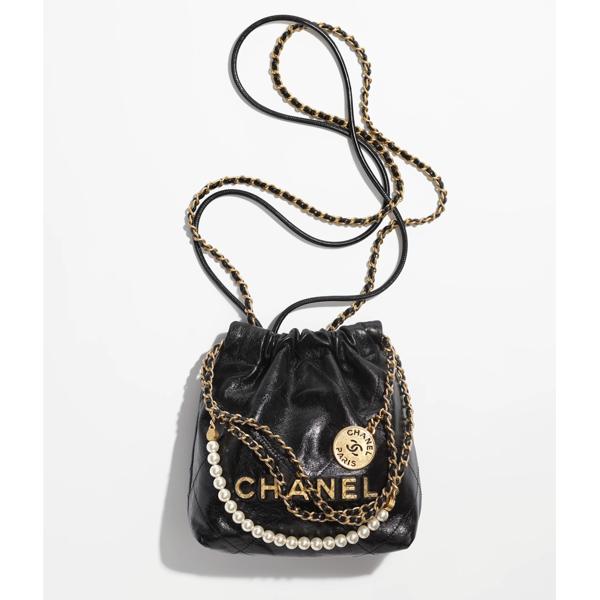 CC Inspired 22 MINI HANDBAG Shiny Crumpled Calfskin & Gold-Tone Metal Black - Bag - Gorchic - $161.99