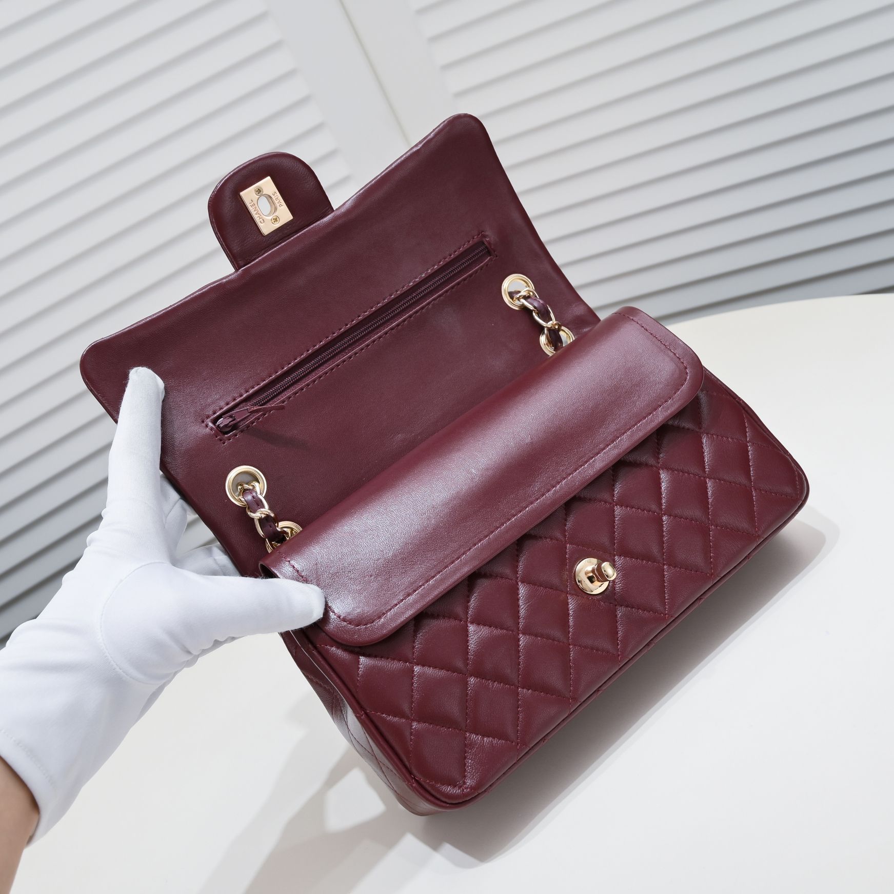 CC Inspired Classic Double Flap Bag Dark Red Golden Hardware - Bag - Gorchic - $122.99
