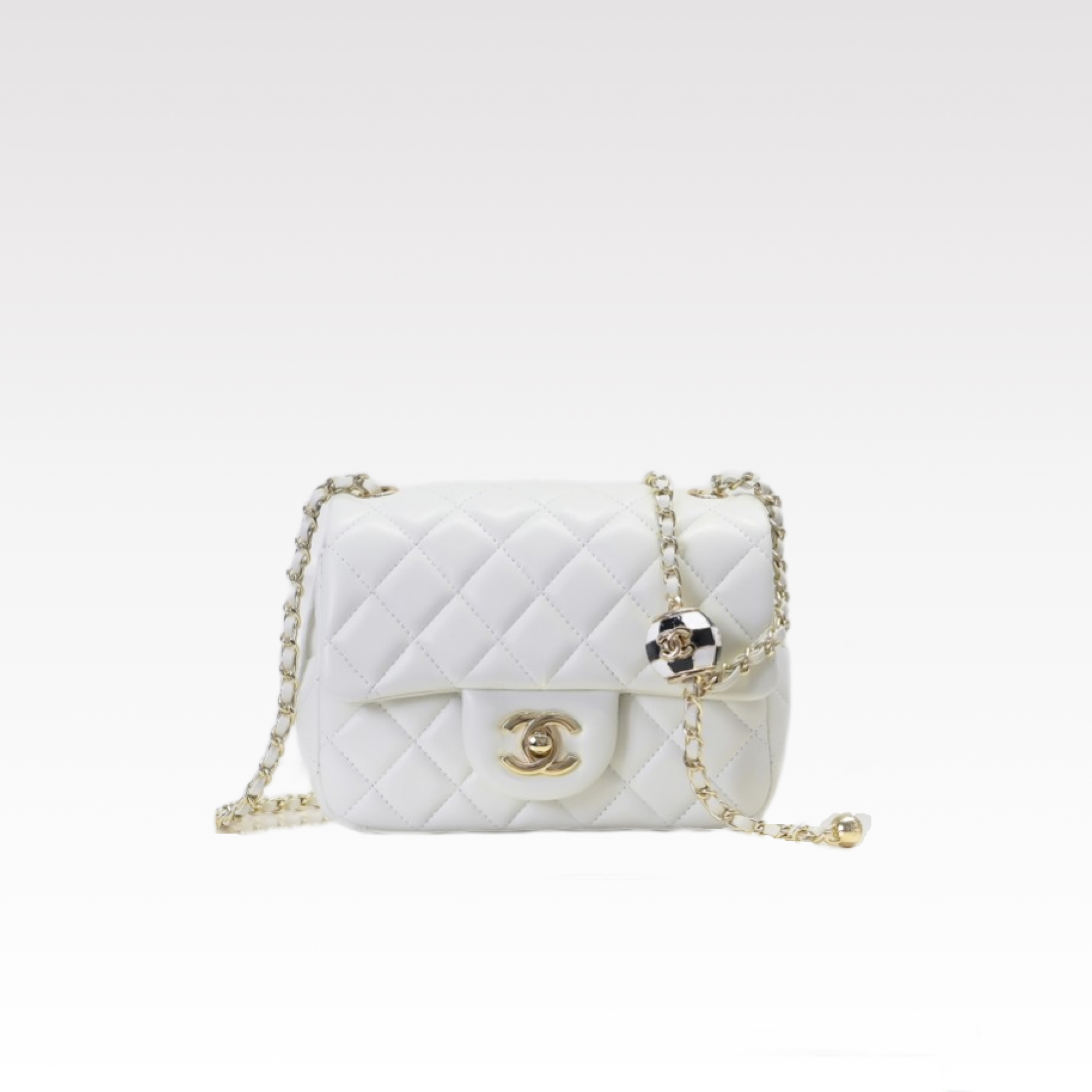 CC Inspired Classic Flag Bag Pearl Crush Mini Square White Calfskin Light Gold Hardware - Bag - Gorchic - $127.99