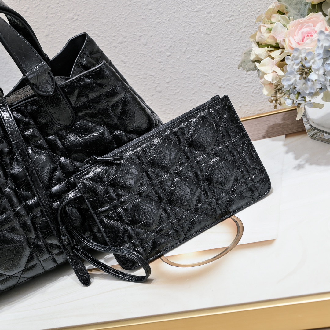 D Inspired Toujours Bag - Black Macrocannage Calfskin - Gorchic - $136.99