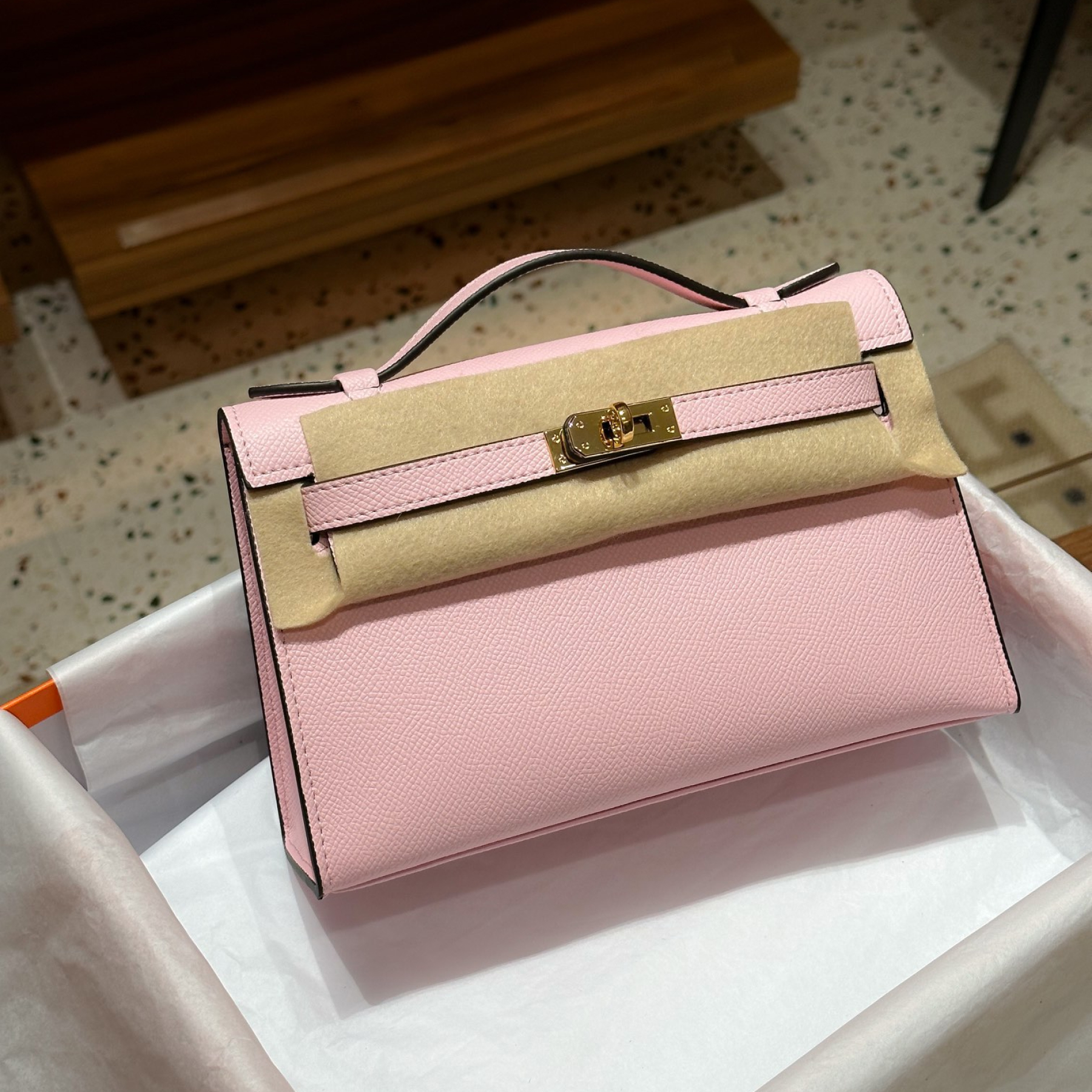 H-Inspired Kelly Mini 1st Kelly Pochette Generation Epsom Palm Leather-Pink - Gorchic - $143.99