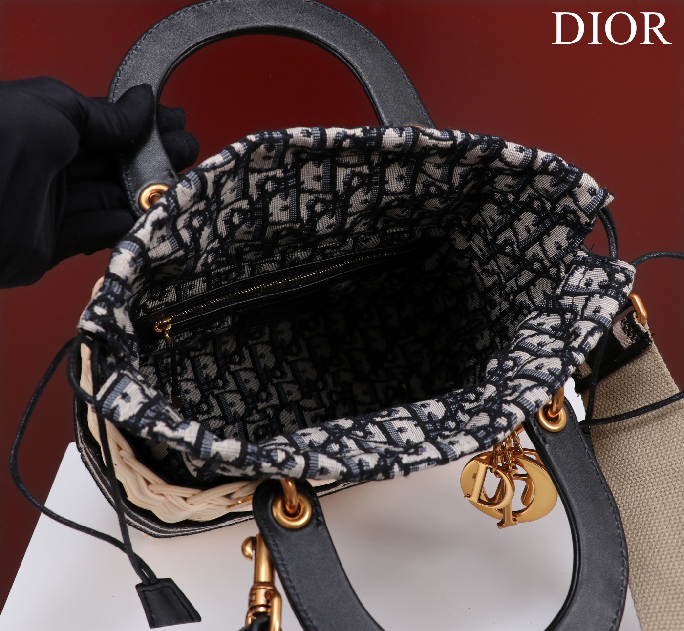 D Inspired Lady D Inspired Natural Wicker and Blue D Inspired Oblique Jacquard Handbag - Bag - Gorchic - $178.99