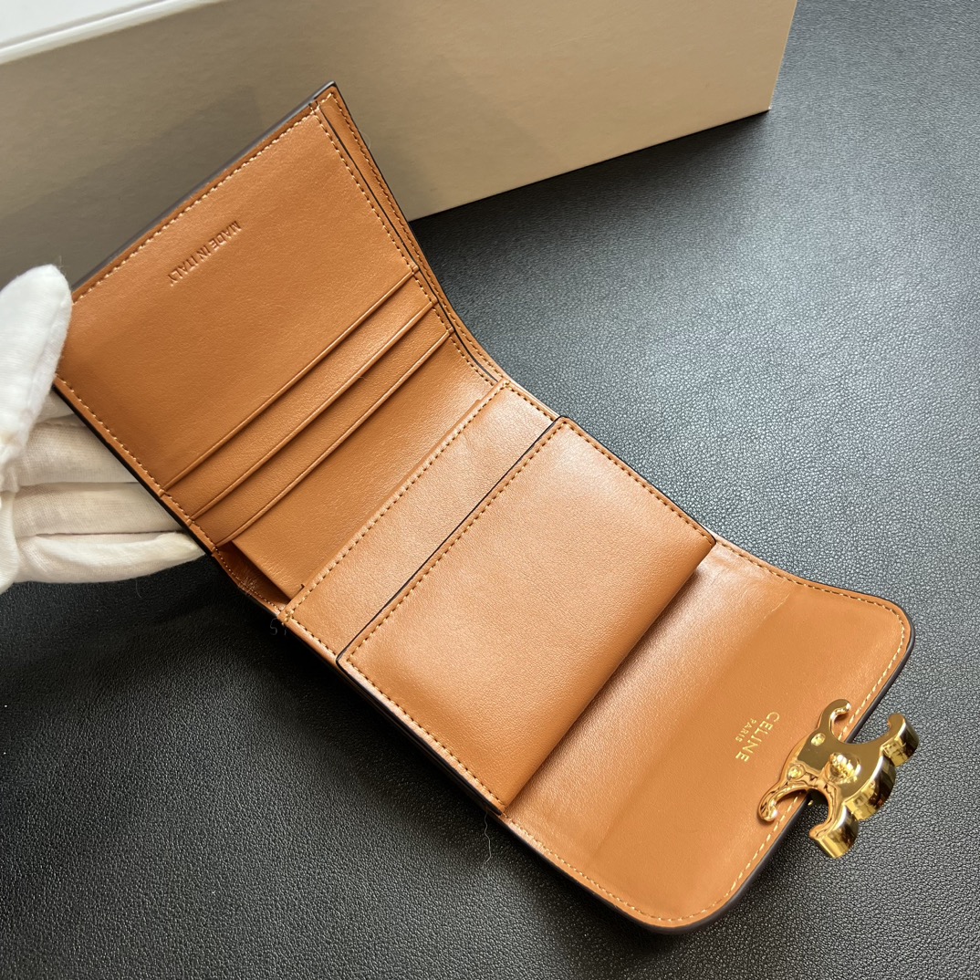 CL Arcadia Tri-Fold Black Leather Wallet- Brownish White Wallet - Gorchic - $55.99