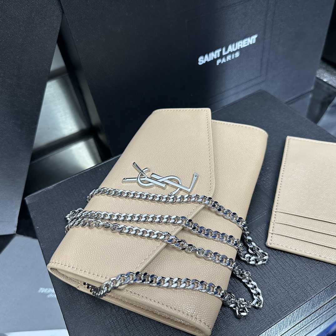 Lady Designer  Grain De Poudre Monogram Uptown Chain Wallet Dark Beige-Sier hardware - Bag - Gorchic - $122.99