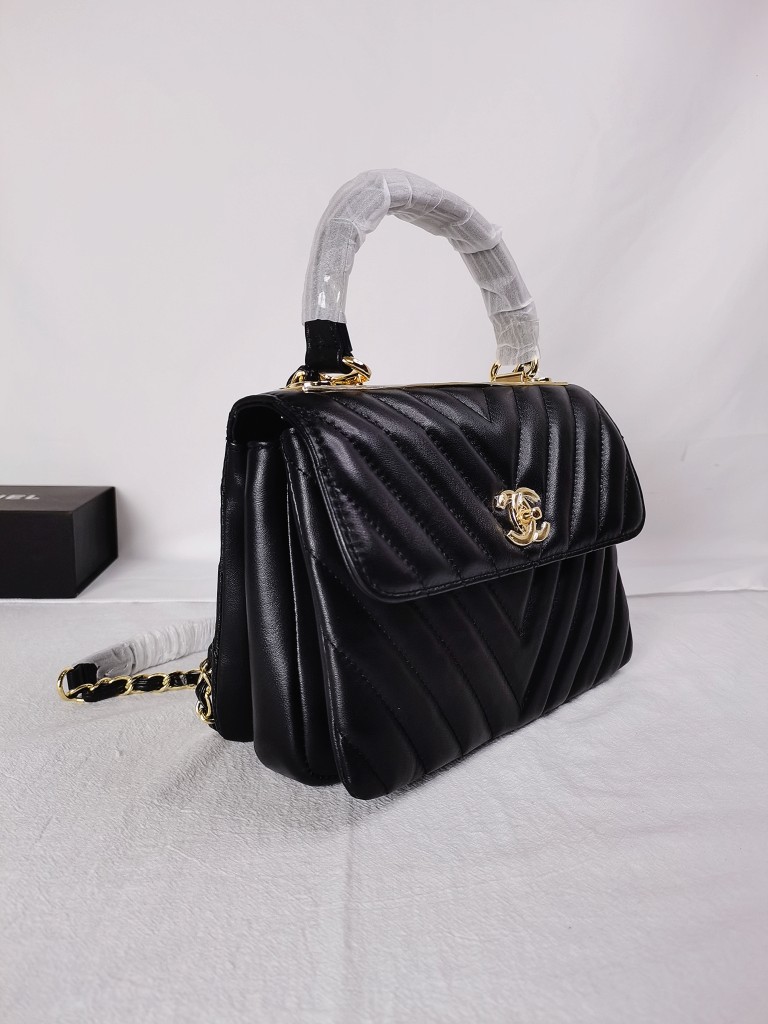 CC Inspired Top Handle Flap Bag Lambskin - Black - Gorchic - $140.99