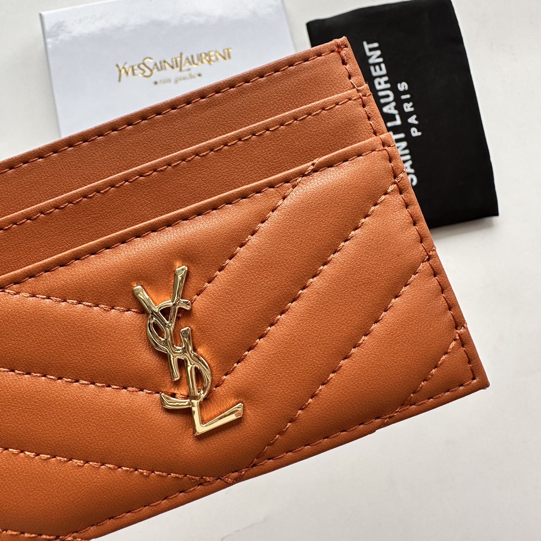 Lady Designer CASSANDRE MATELASSÉ card case in lambskin -Orange Wallet - Gorchic - $35.99