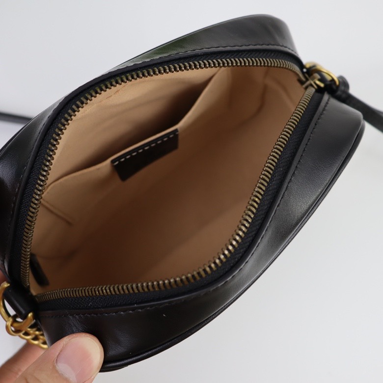 Double-G Calfskin Matelasse Mini GG Marmont Chain Shoulder Bag Black - Bag - Gorchic - $113.99