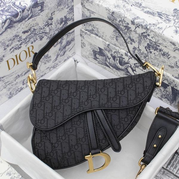 D Inspired Saddle Handbag Oblique Jacquard Black Bag - Gorchic - $138.99