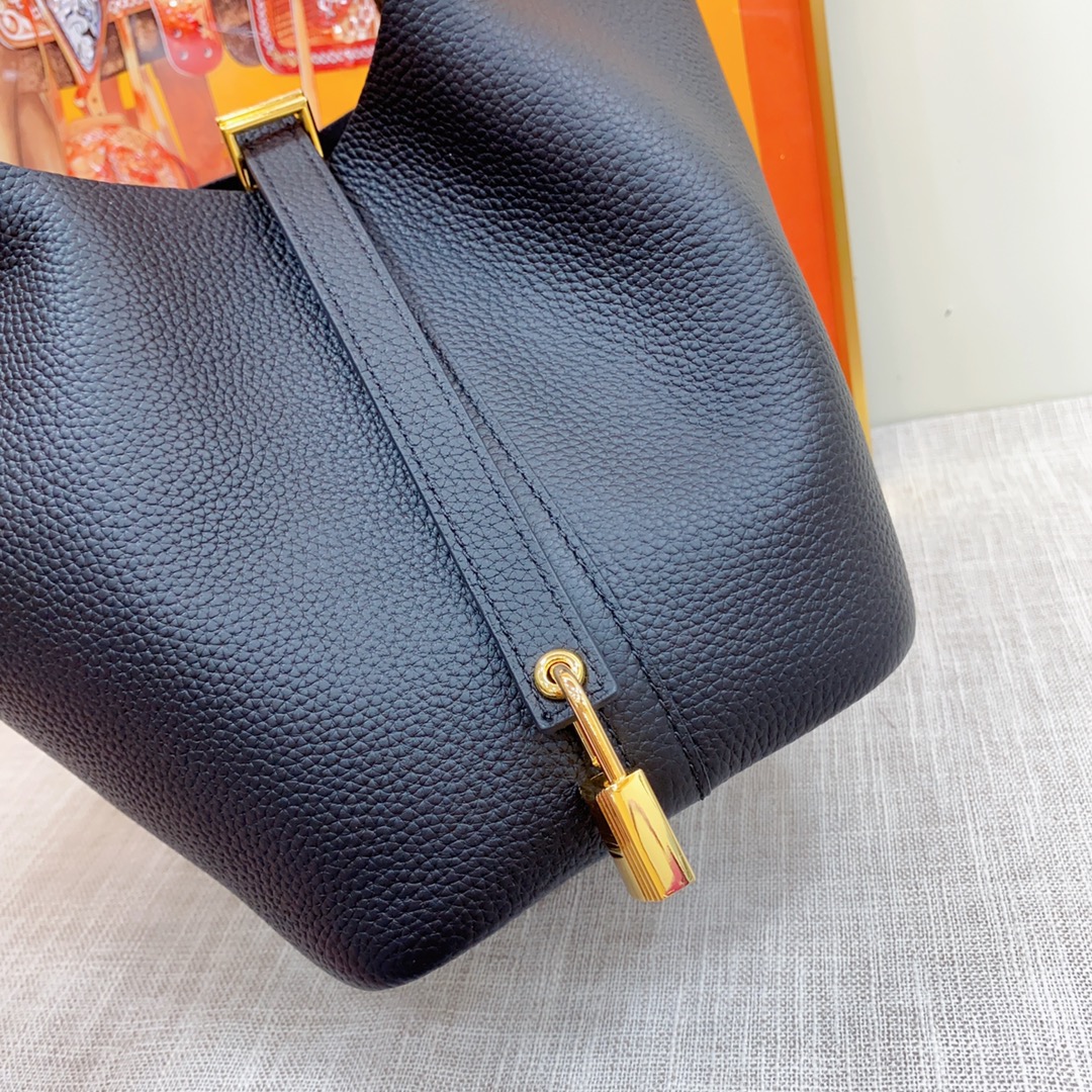 H-Inspired Clemence Picotin Lock Bag Golden Hardware  -Black Bag - Gorchic - $151.99