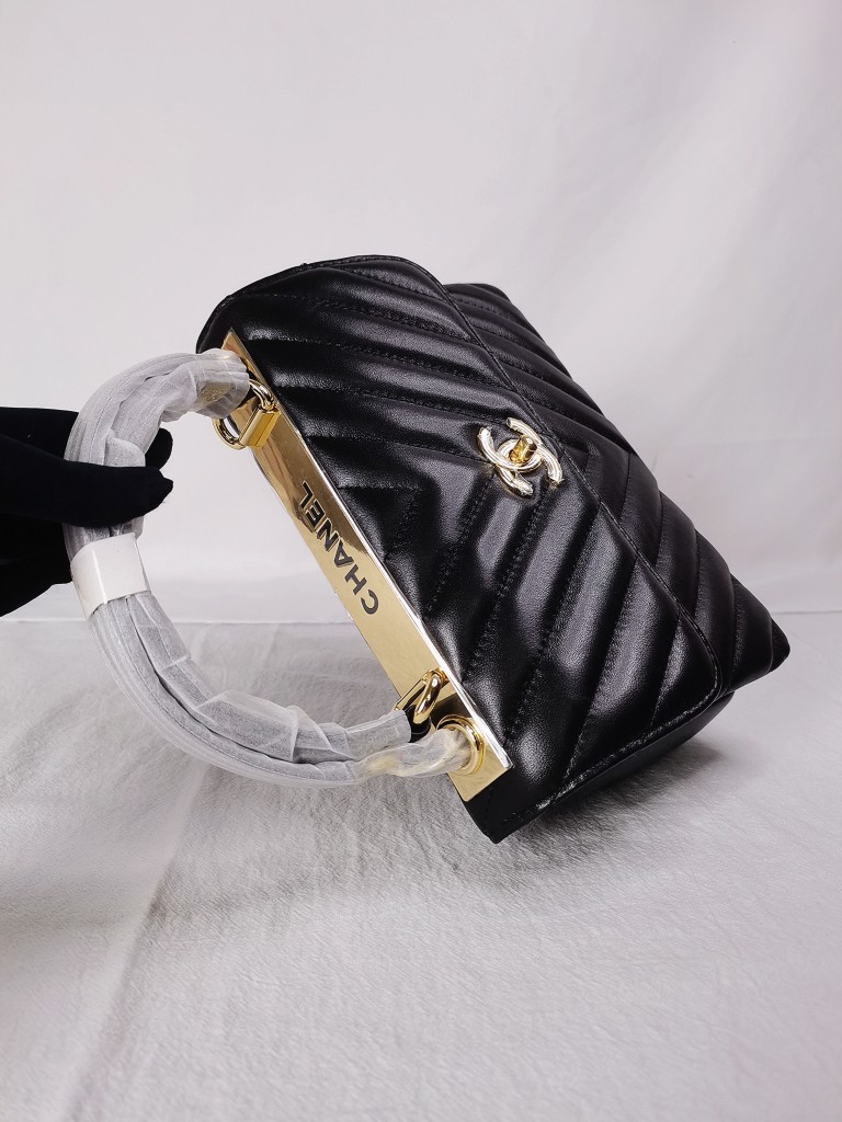 CC Inspired Top Handle Flap Bag Lambskin - Black - Gorchic - $140.99