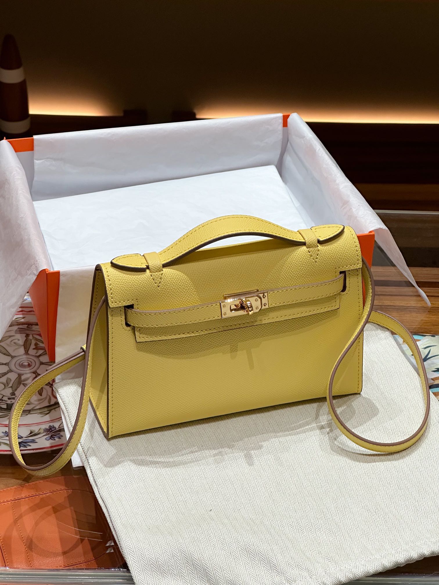 H-Inspired Kelly Mini 1st Kelly Pochette Generation Epsom Palm Leather-Yellow - Gorchic - $146.99