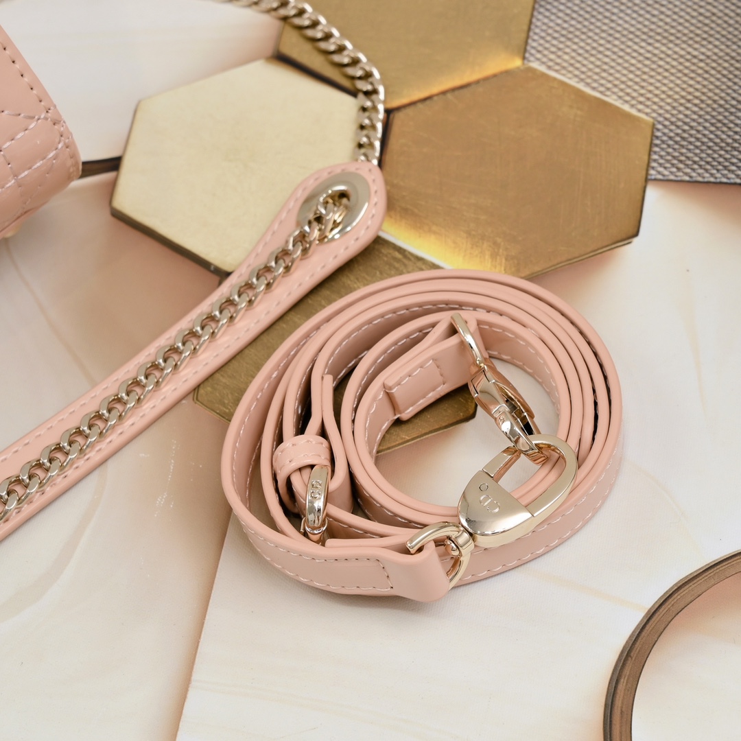 D Inspired Mini Lady D Inspired Bag Powder Pink Patent Cannage Calfskin Golden Hardware - Bag - Gorchic - $138.99