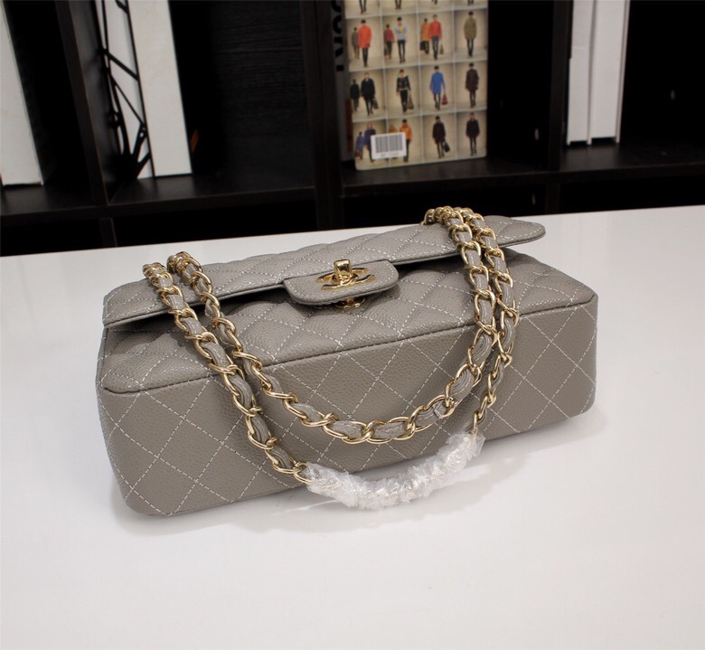 CC Inspired Classic Double Flap Bag Dark Grey Caviar Golden Hardware - Bag - Gorchic - $122.99