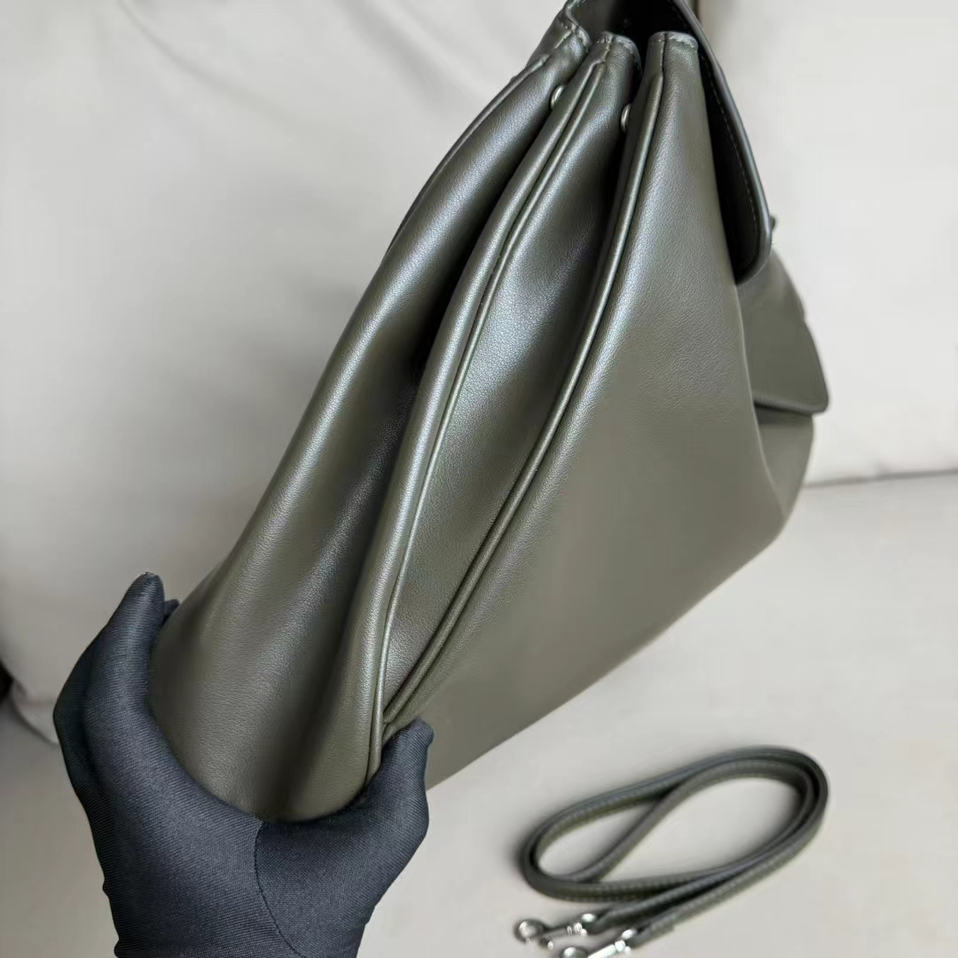 Hourglass iconic Rodeo leather shoulder bag in green and aged-sliver hardware Multiple Size - Bag - Gorchic - $169.99