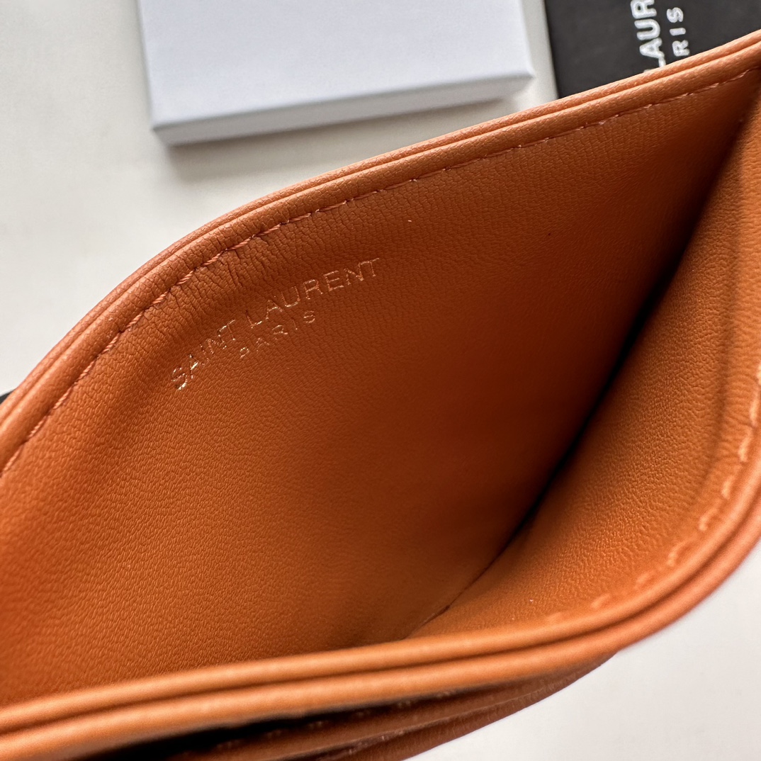 Lady Designer CASSANDRE MATELASSÉ card case in lambskin -Orange Wallet - Gorchic - $35.99