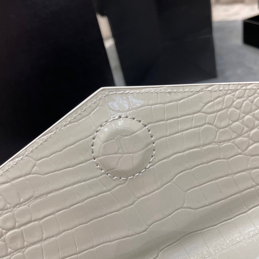 Lady Designer Uptown  POUCH IN CROCODILE-EMBOSSED SHINY LEATHER WHITE-GOLD HARDWARE - Bag - Gorchic - $122.99