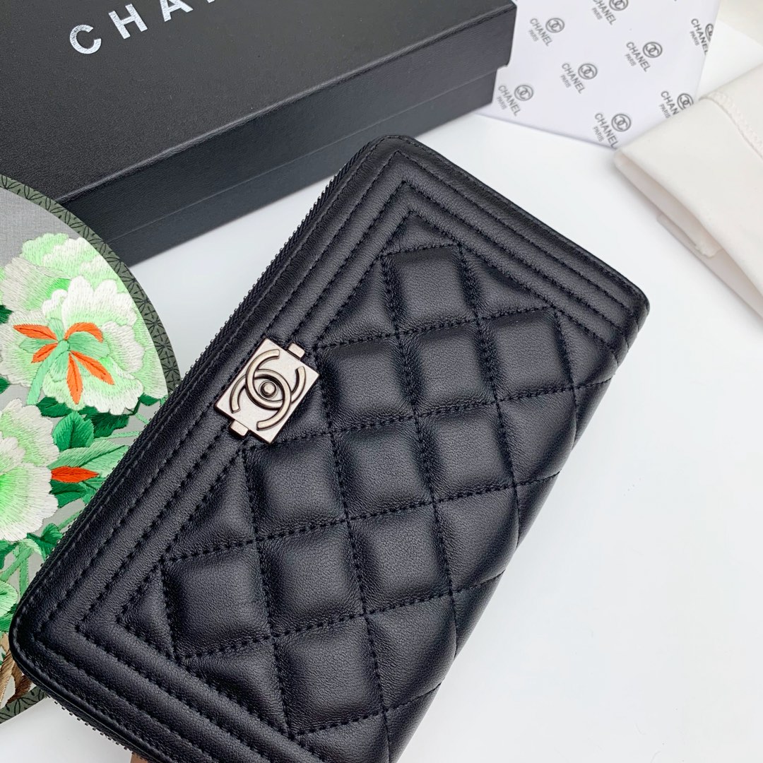 CC Inspired Zip Around Wallet Quilted Caviar Long-Plain Sier Wallet - Gorchic - $52.99