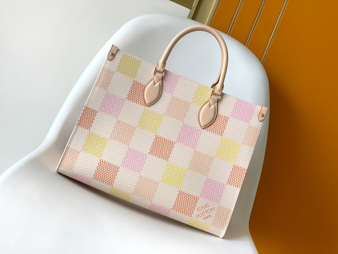 Designer Monogram Canvas Onthego MM Yellow-Pink Bag - Gorchic - $129.99