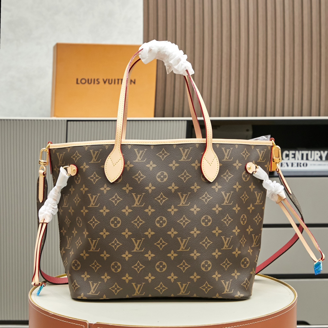 Designer Monogram Neverfull Bandoulière Inside Out MM Size Rouge Sari Bag - Gorchic - $136.99