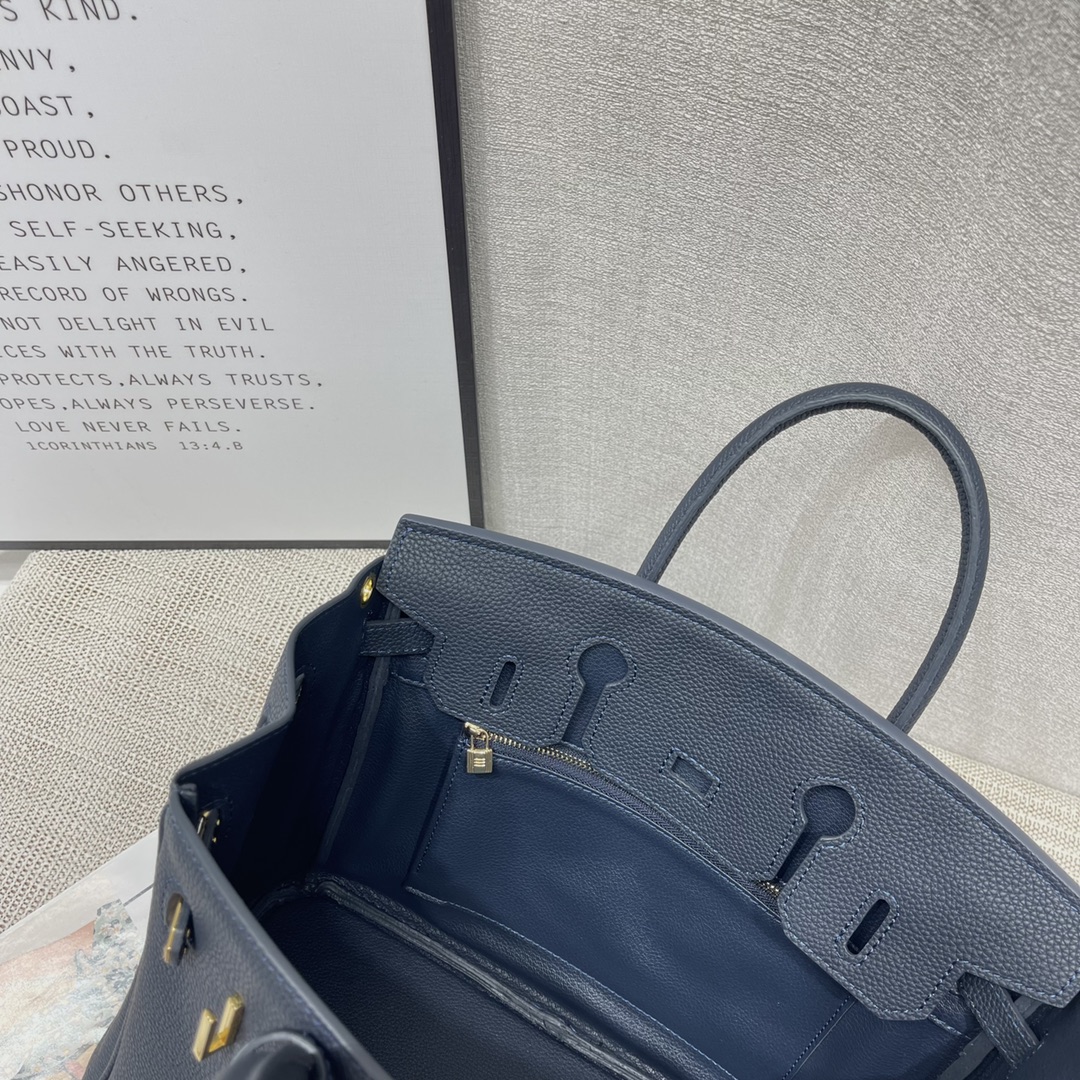 H-Inspired Birkin Togo Retourne Bag Golden-Midnight Blue Bag - Gorchic - $185.99