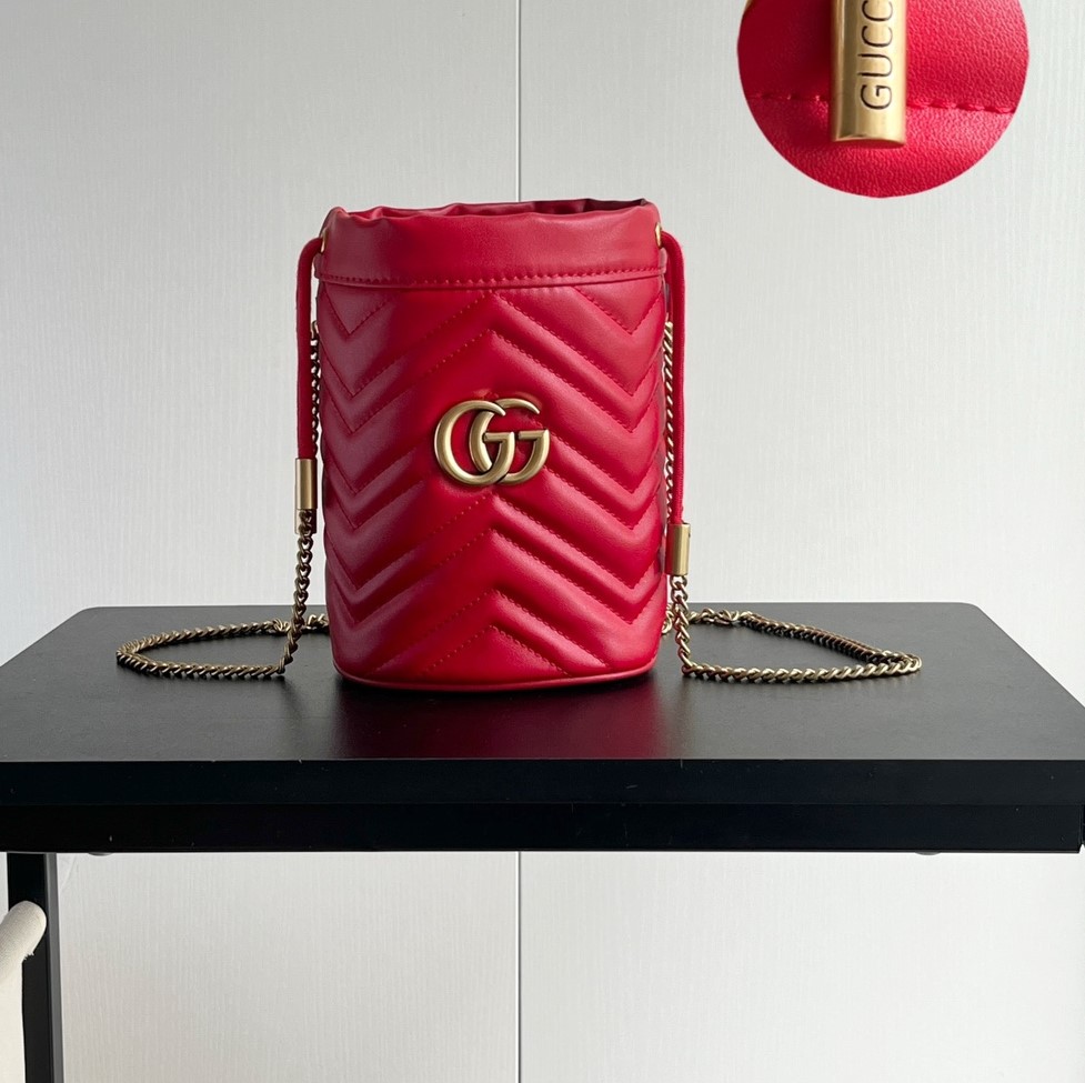 Double-G GG marmont mini bucket bag Red - Bag - Gorchic - $121.99
