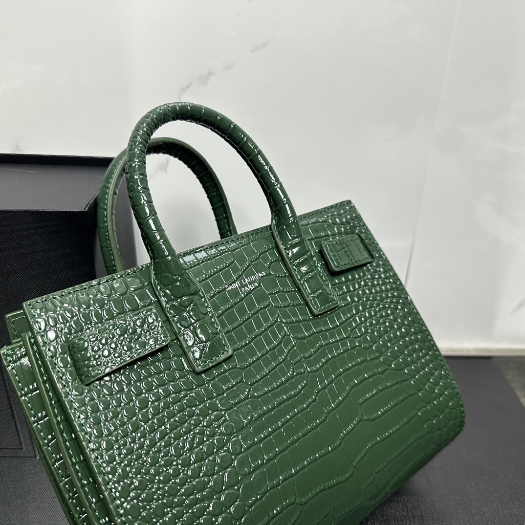 Lady Designer Green Croc Embossed Leather Nano Classic Sac De Jour Tote - Bag - Gorchic - $175.99