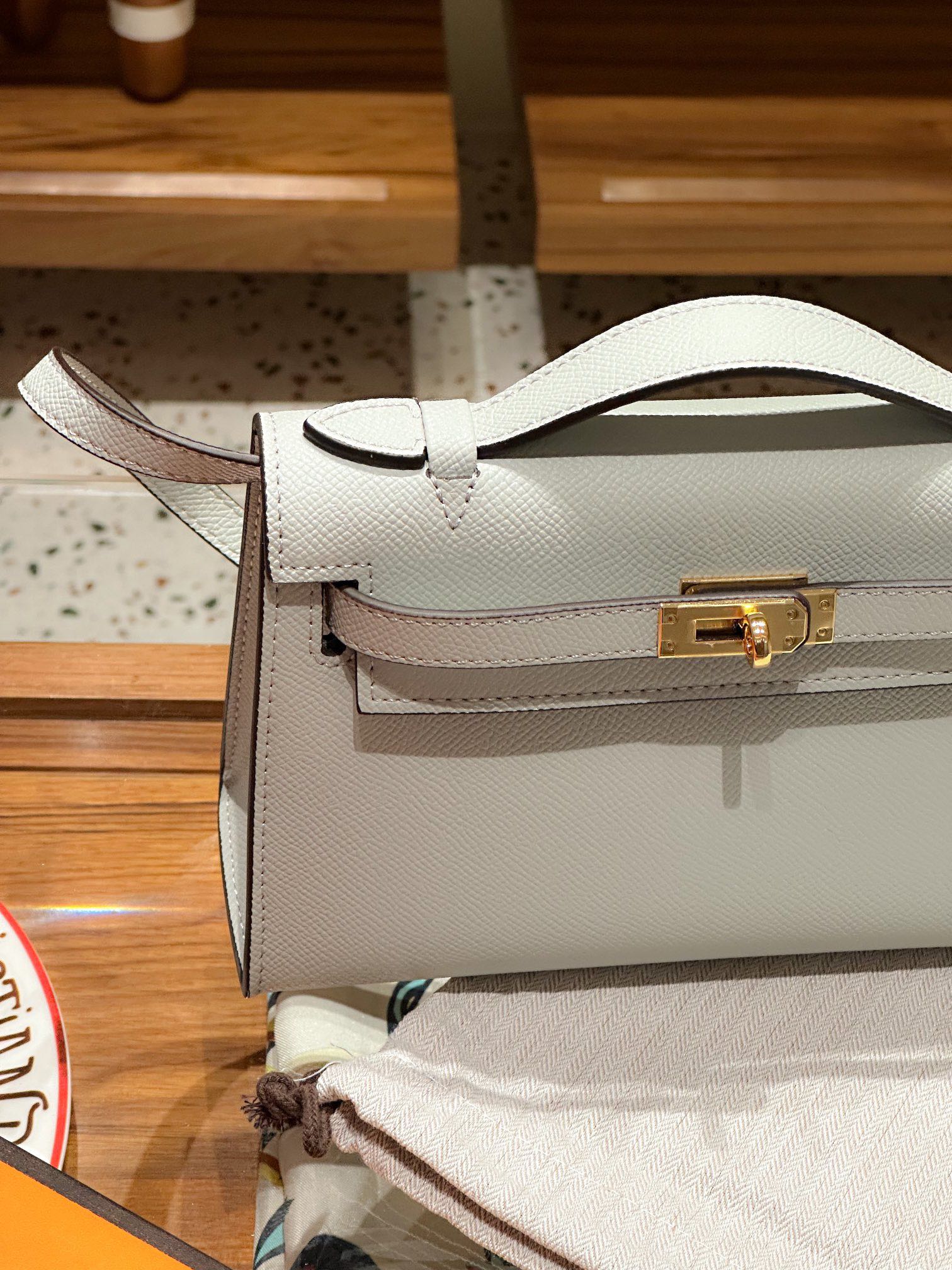 H-Inspired Kelly Mini 1st Kelly Pochette Generation Epsom Palm Leather-Light Blue - Gorchic - $146.99