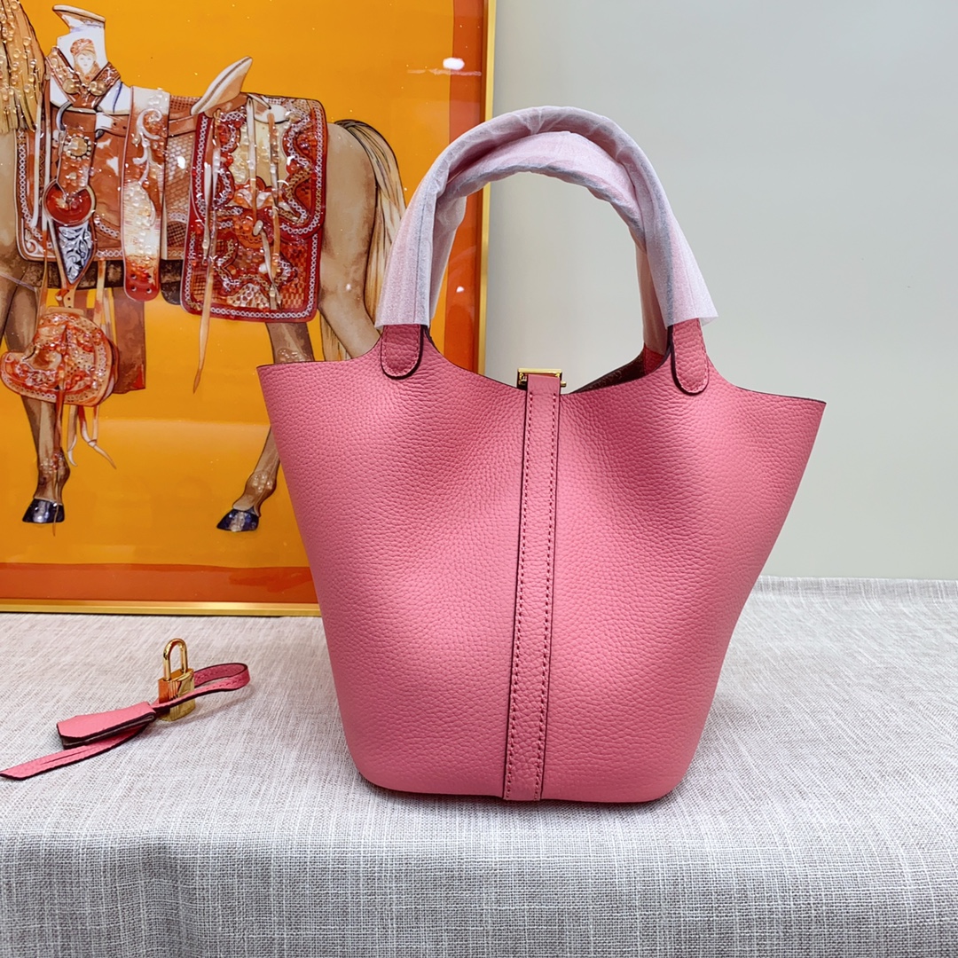 H-Inspired Clemence Picotin Lock Bag Golden Hardware-Pink Bag - Gorchic - $143.99