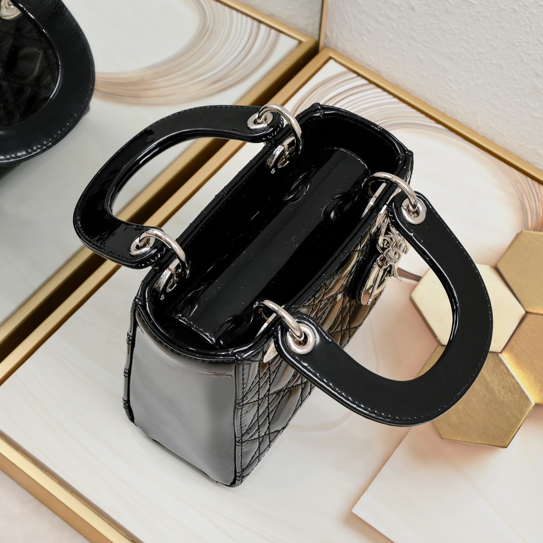 D Inspired Mini Lady D Inspired Bag Powder Black Patent Cannage Calfskin Golden Hardware - Bag - Gorchic - $138.99