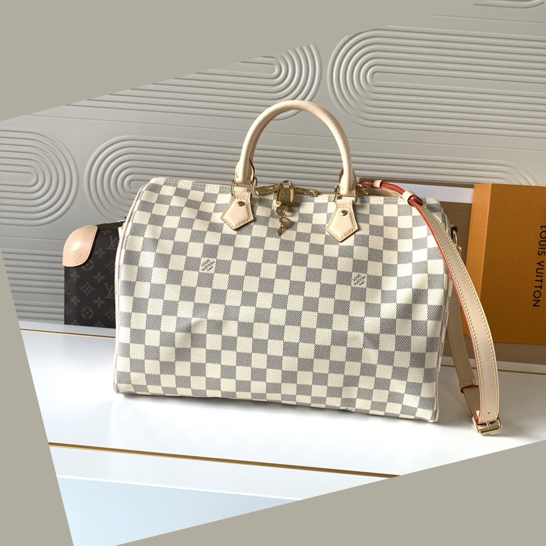 Designer Monogram Speedy Bandoulière Damier Azur Canvas Women Handbag - Bag - Gorchic - $117.99