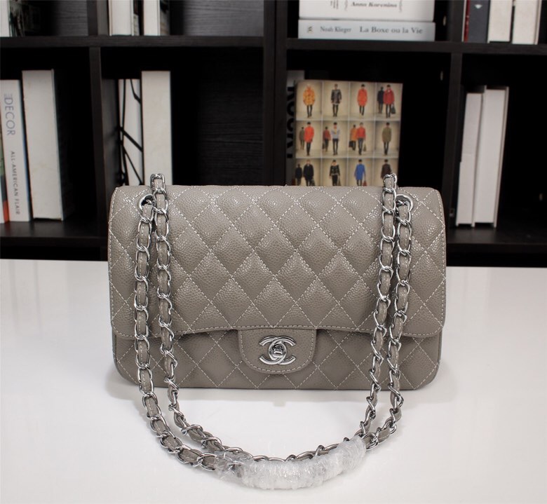 CC Inspired Classic Double Flap Bag Dark Grey Caviar Sier Hardware - Bag - Gorchic - $122.99