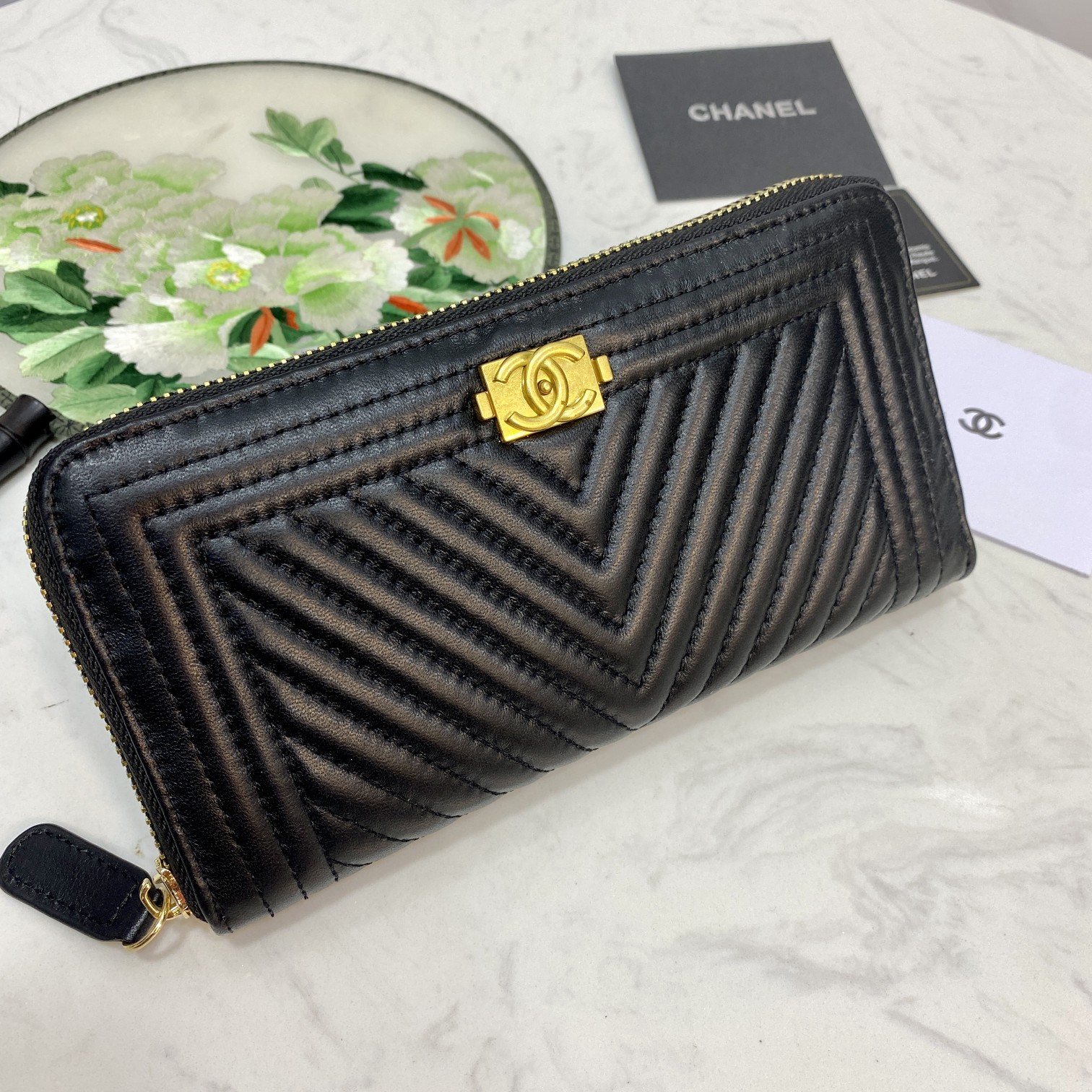 CC Inspired Caviar Chevron Quilted Wallet -Plain Gold Wallet - Gorchic - $52.99