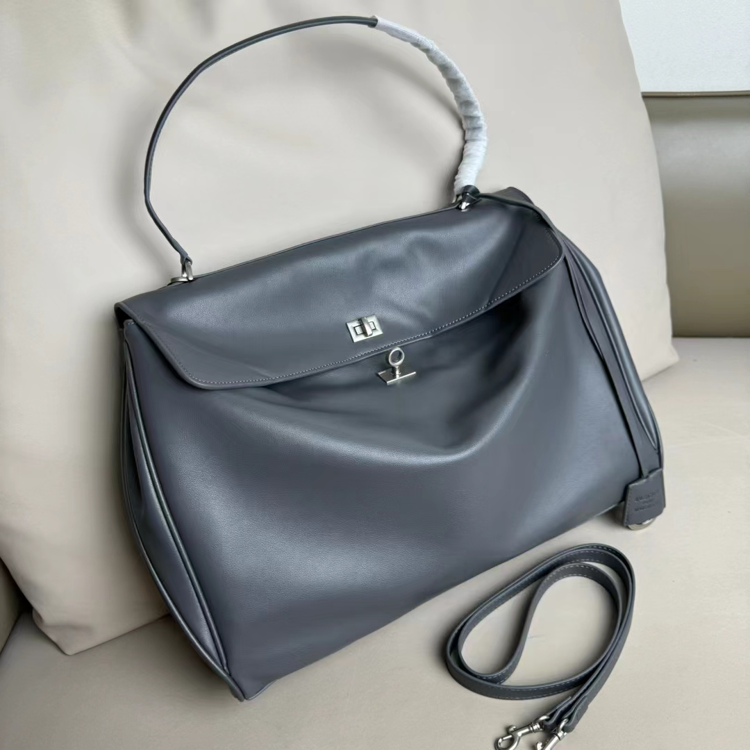 Hourglass iconic Rodeo leather shoulder bag in Grey and aged-sliver hardware Multiple Size - Bag - Gorchic - $169.99