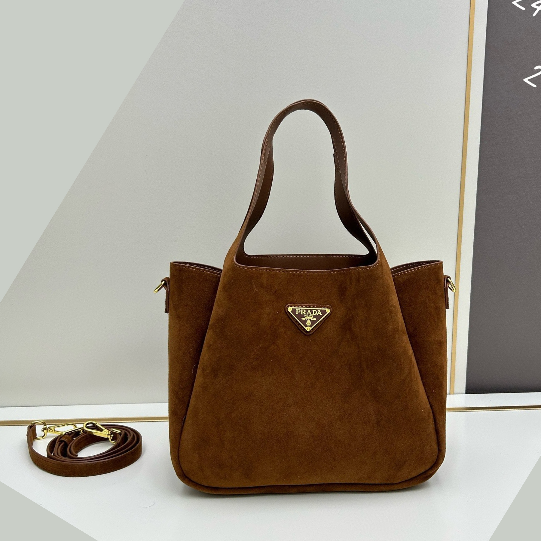 Saffiano texture Suede Brown Large Tote - Gorchic - $125.99